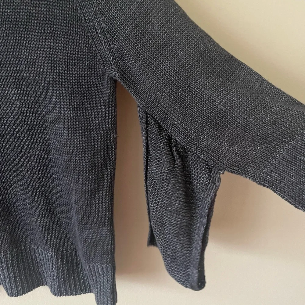 Brochu Walker Linen Mead Draped Knit Sleeve Pullover Sweater XS Dark Gray